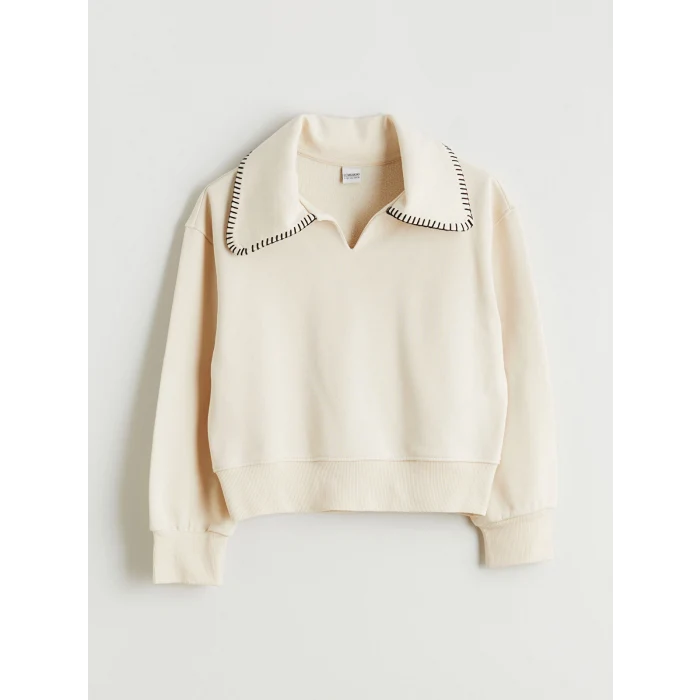 LCW Kids Bej Polo Yaka Kız Çocuk Sweatshirt