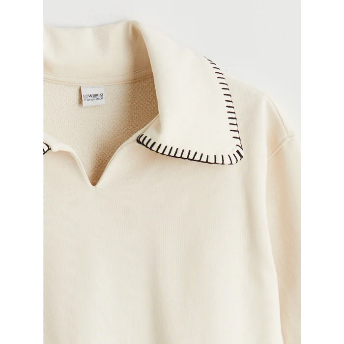 LCW Kids Bej Polo Yaka Kız Çocuk Sweatshirt