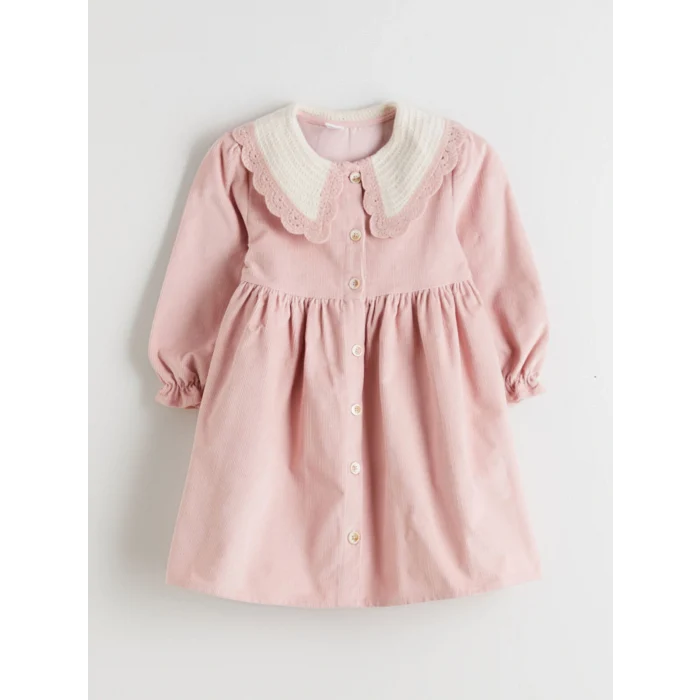 LCW Kids Pembe Bebe Yaka Kız Çocuk Kadife Elbise