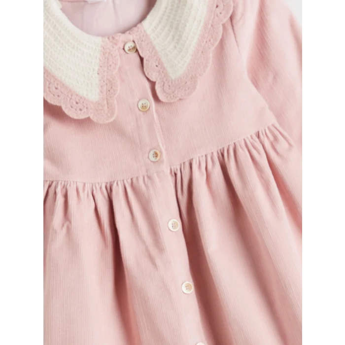 LCW Kids Pembe Bebe Yaka Kız Çocuk Kadife Elbise