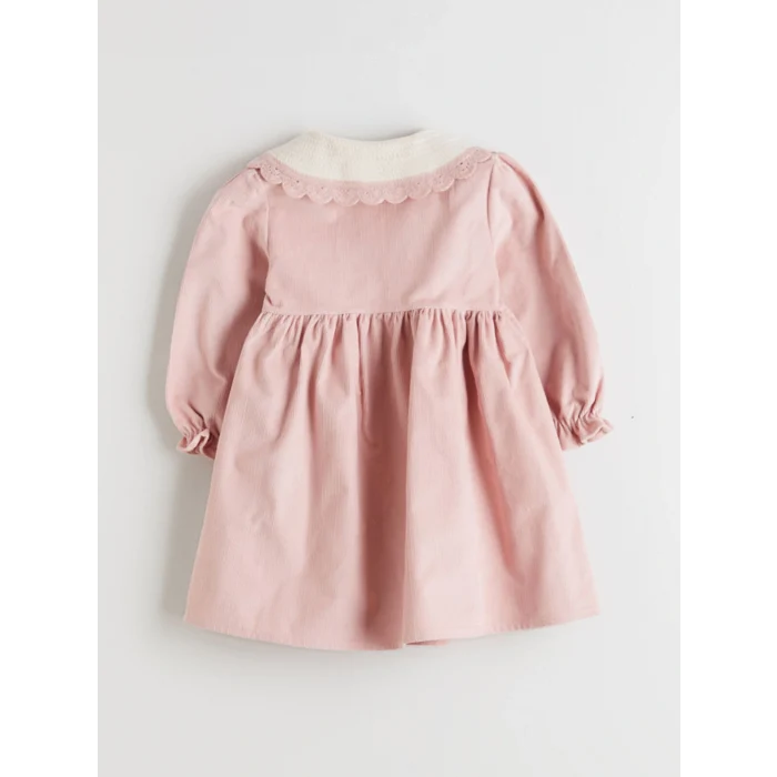 LCW Kids Pembe Bebe Yaka Kız Çocuk Kadife Elbise