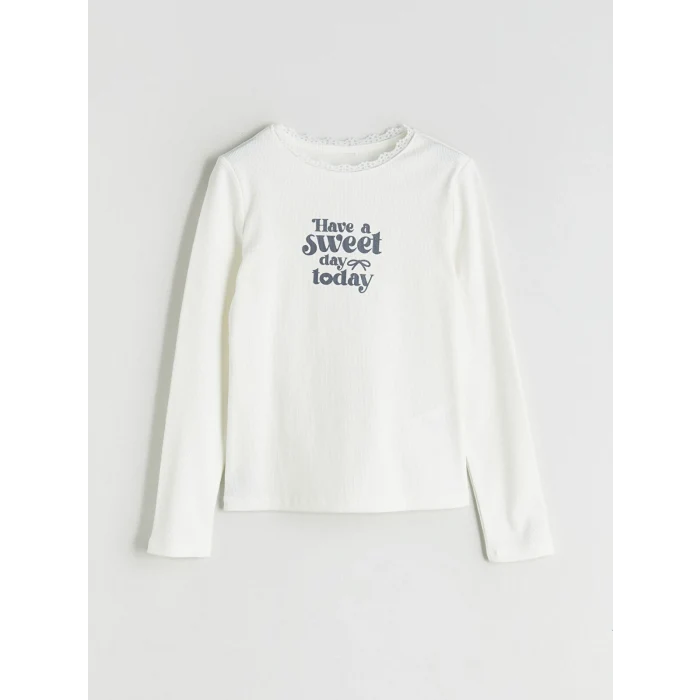 LCW Kids Ekru Bisiklet Yaka Kız Çocuk Tişört