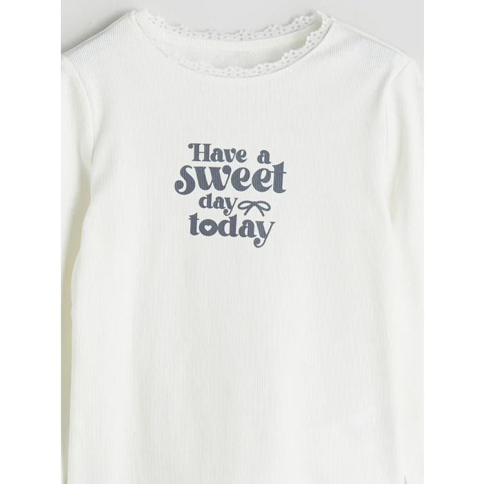 LCW Kids Ekru Bisiklet Yaka Kız Çocuk Tişört