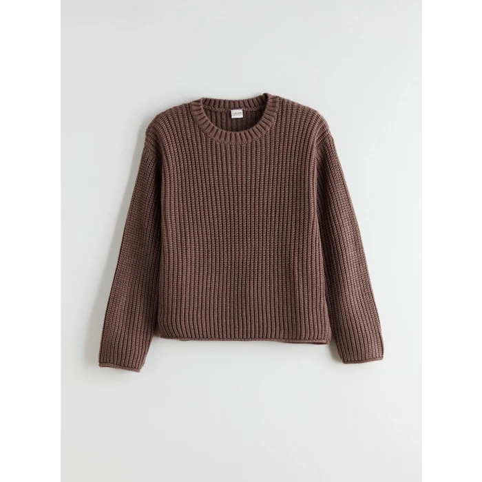 LCW Kids Kahverengi Bisiklet Yaka Kız Çocuk Triko Kazak