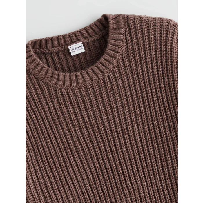 LCW Kids Kahverengi Bisiklet Yaka Kız Çocuk Triko Kazak