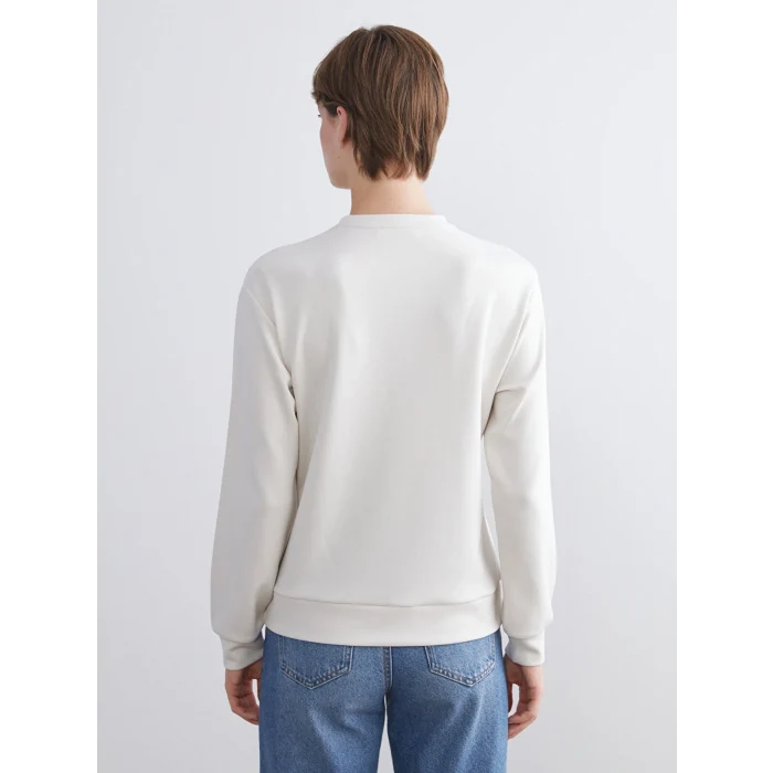 LCWAIKIKI Basic Gri Bisiklet Yaka Taşlı Kadın Sweatshirt
