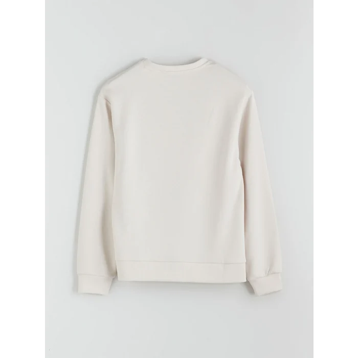 LCWAIKIKI Basic Gri Bisiklet Yaka Taşlı Kadın Sweatshirt