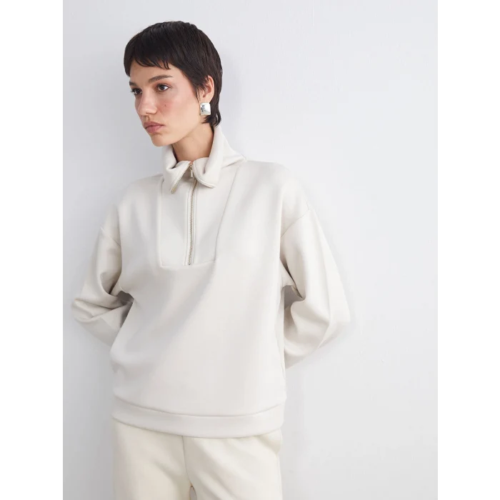 LCW Vision Gri Dik Yaka Kadın Sweatshirt