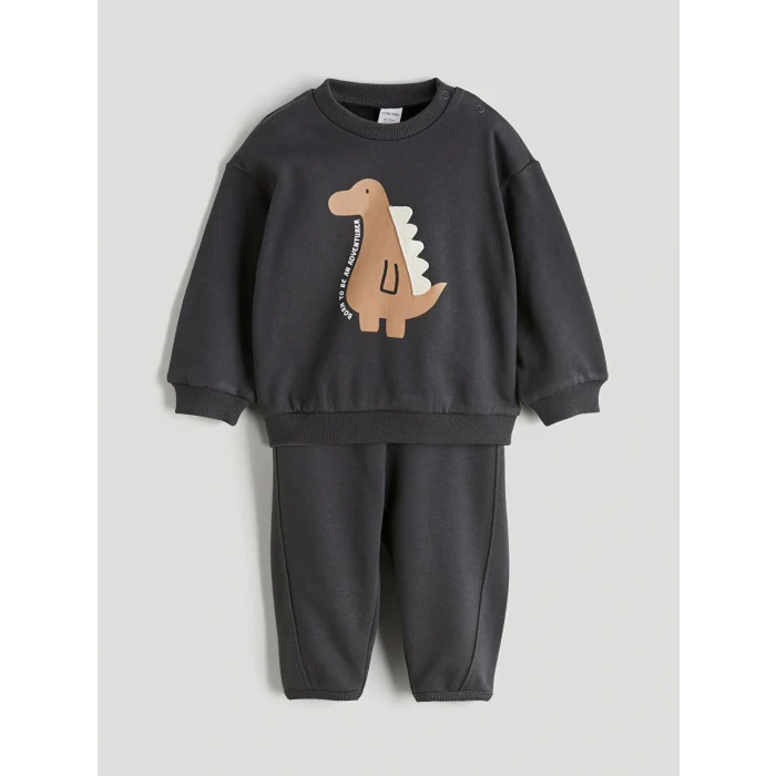 LCW baby Gri Bisiklet Yaka Erkek Çocuk Sweatshirt ve Eşofman Altı 2li