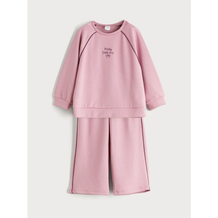 LCW Kids Lila Bisiklet Yaka Kız Çocuk Sweatshirt ve Eşofman Altı