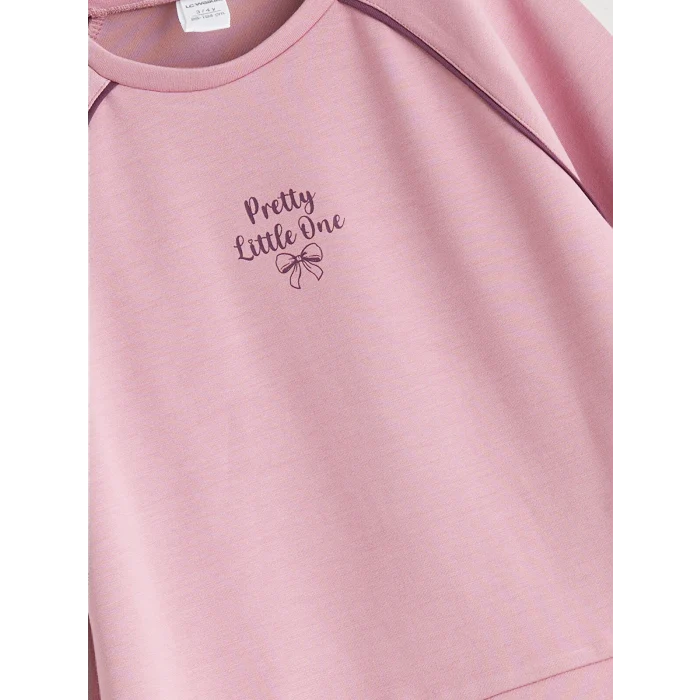 LCW Kids Lila Bisiklet Yaka Kız Çocuk Sweatshirt ve Eşofman Altı