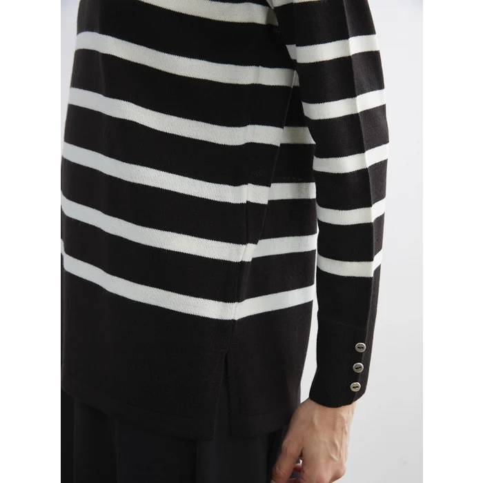 LCW Grace Siyah Bisiklet Yaka Çizgili Kadın Triko Kazak