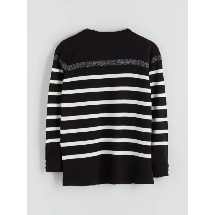 LCW Grace Siyah Bisiklet Yaka Çizgili Kadın Triko Kazak