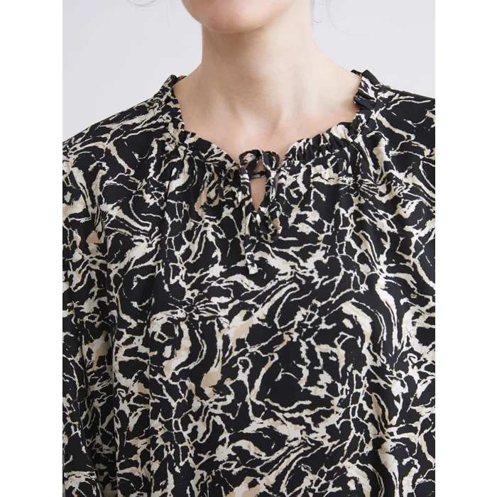 LCW Grace Siyah Bağlamalı Yaka Desenli Bluz
