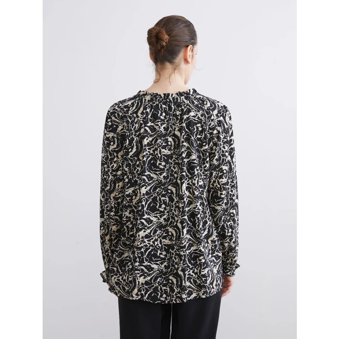 LCW Grace Siyah Bağlamalı Yaka Desenli Bluz