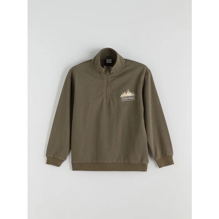 LCW Kids Haki Dik Yaka Erkek Çocuk Sweatshirt