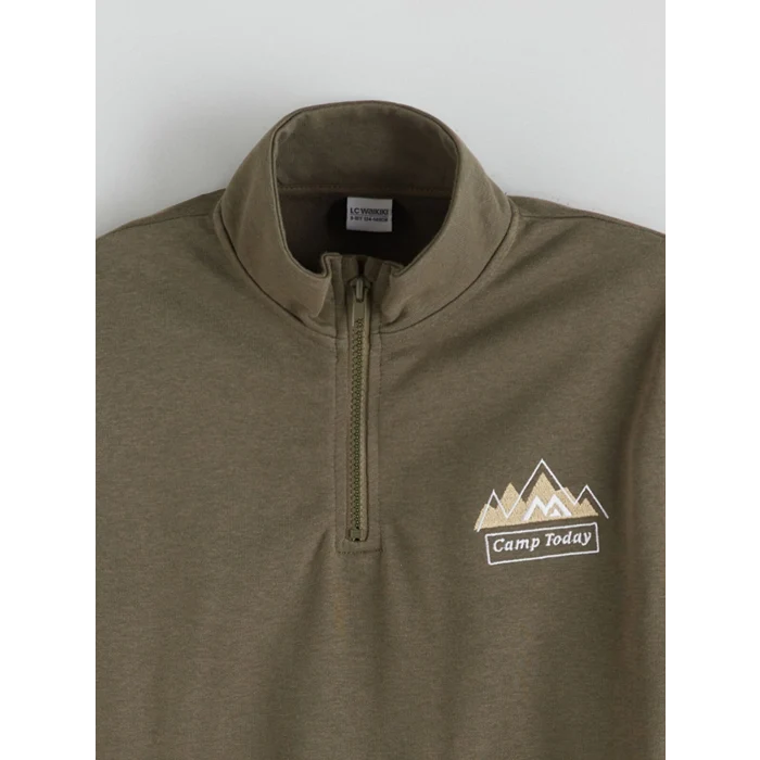 LCW Kids Haki Dik Yaka Erkek Çocuk Sweatshirt