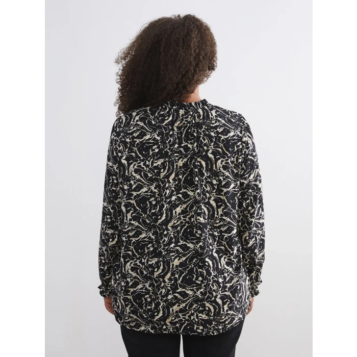 LCW Grace Siyah Bağlamalı Yaka Desenli Bluz