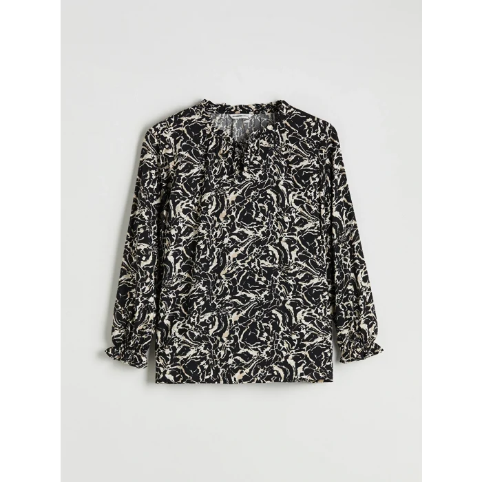 LCW Grace Siyah Bağlamalı Yaka Desenli Bluz