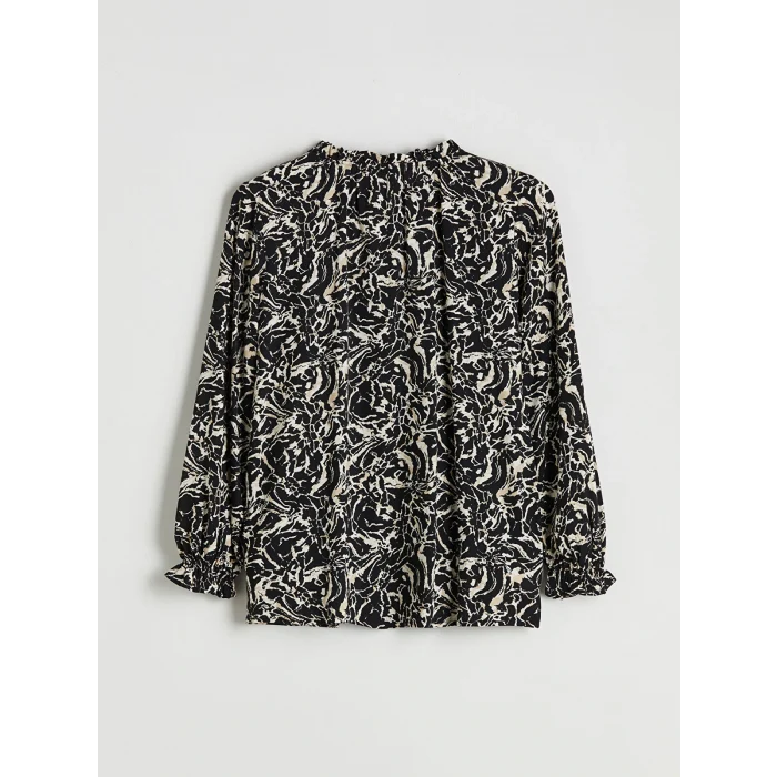 LCW Grace Siyah Bağlamalı Yaka Desenli Bluz