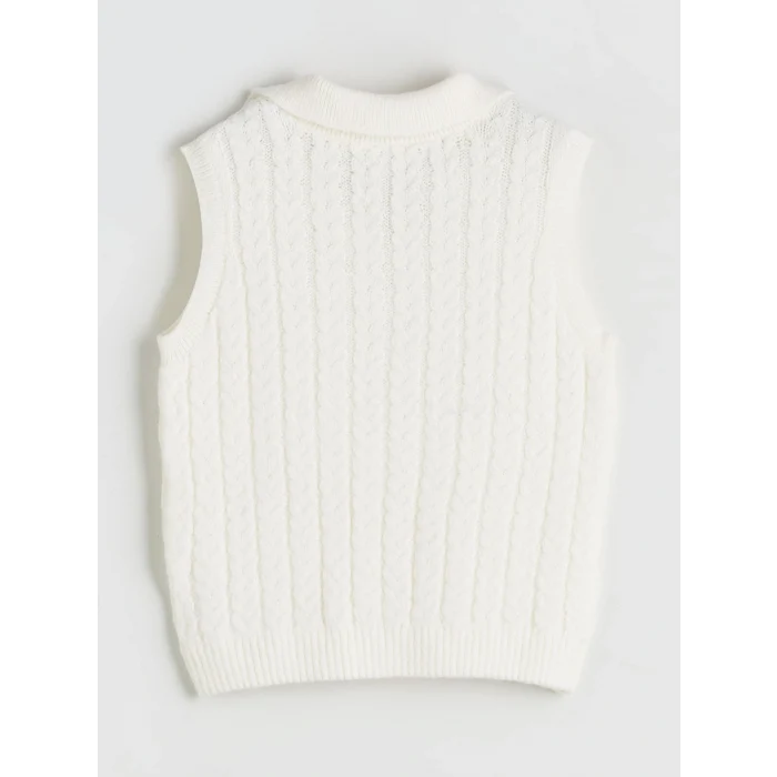 LCW Kids Ekru Polo Yaka Kız Çocuk Triko Süveter