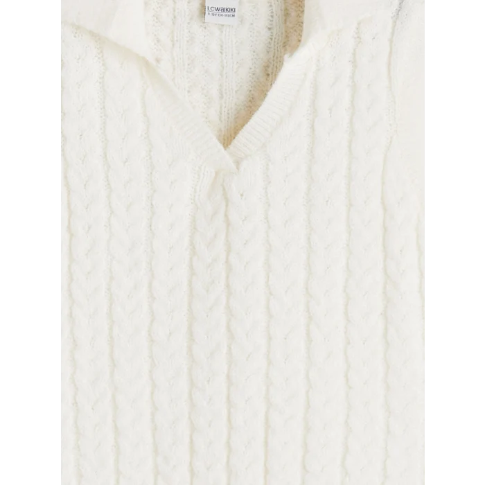 LCW Kids Ekru Polo Yaka Kız Çocuk Triko Süveter