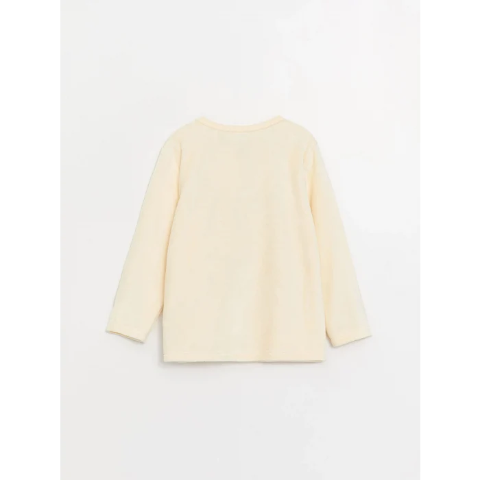 LCW baby Ekru Bisiklet Yaka Uzun Kollu Baskılı Kadife Erkek Bebek Pijama Takımı