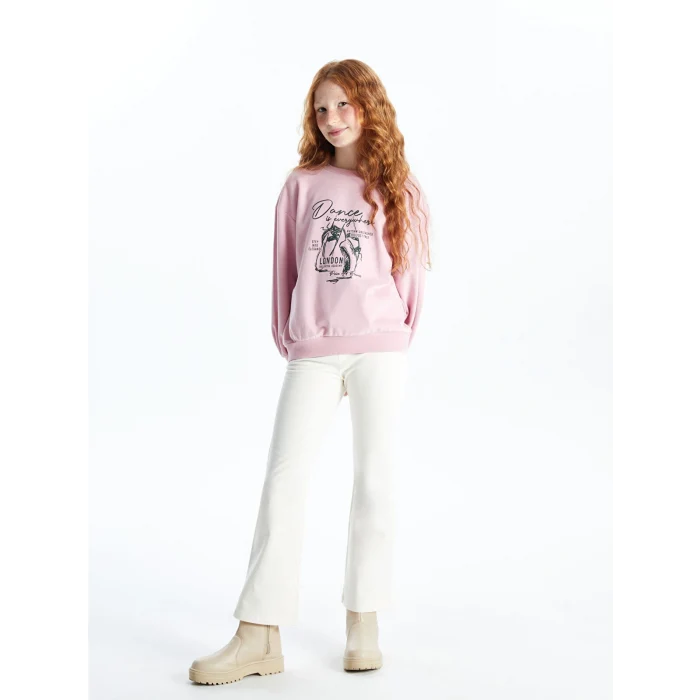 LCW Kids Pembe Bisiklet Yaka Kız Çocuk Sweatshirt ve Tayt