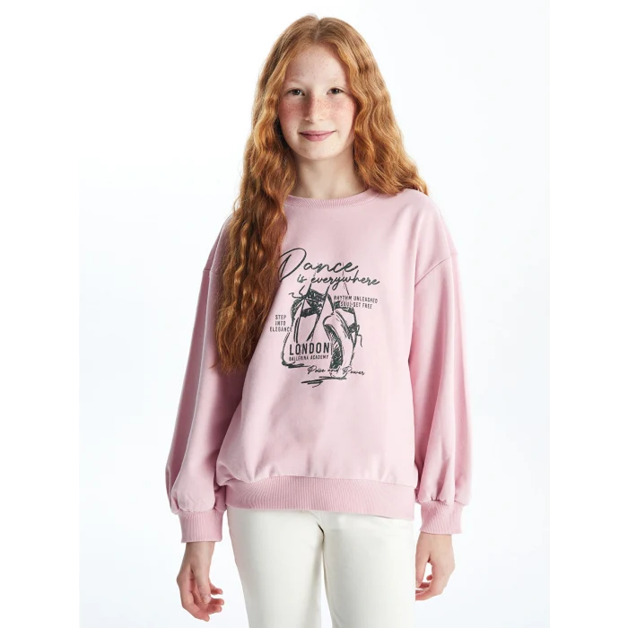 LCW Kids Pembe Bisiklet Yaka Kız Çocuk Sweatshirt ve Tayt