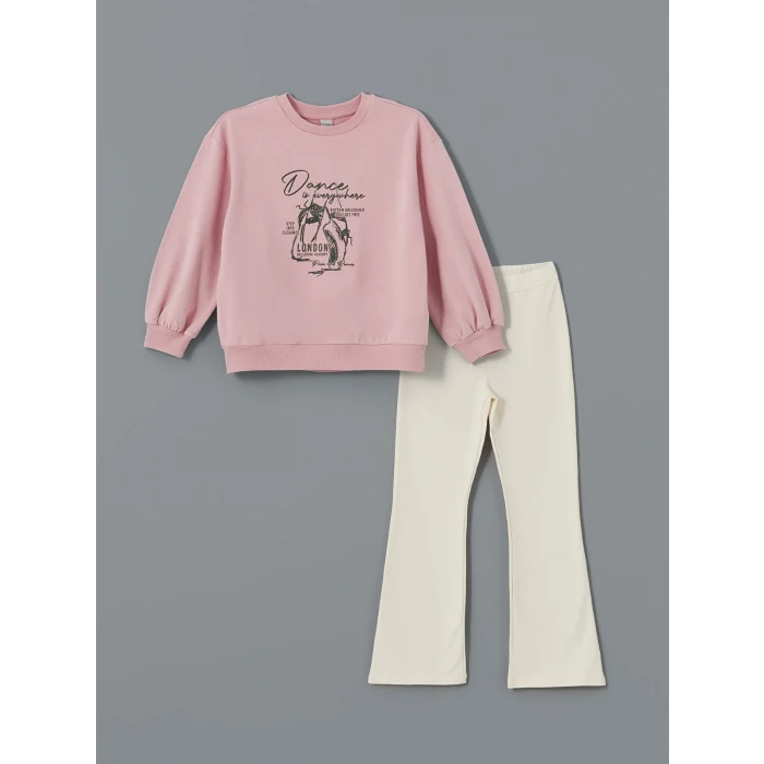 LCW Kids Pembe Bisiklet Yaka Kız Çocuk Sweatshirt ve Tayt
