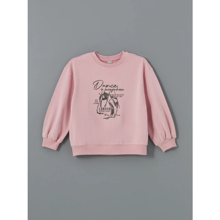 LCW Kids Pembe Bisiklet Yaka Kız Çocuk Sweatshirt ve Tayt