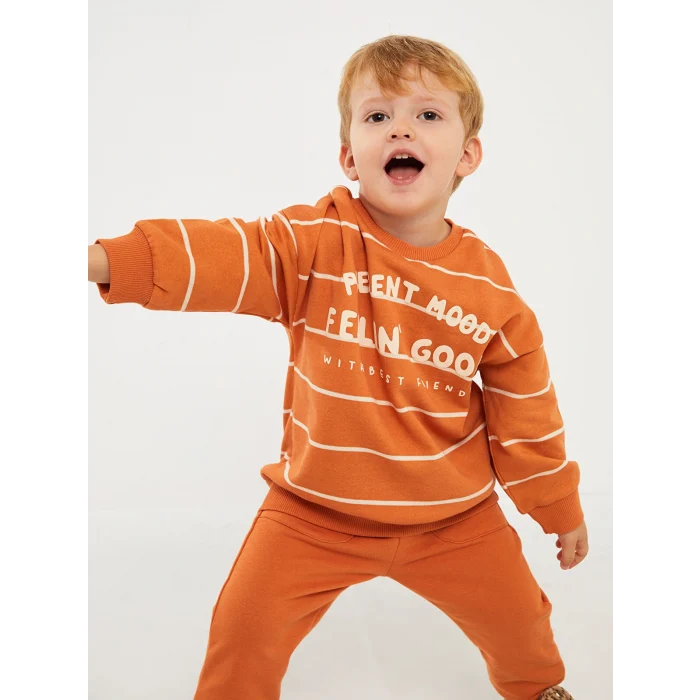 LCW baby Turuncu Bisiklet Yaka Uzun Kollu Erkek Bebek Sweatshirt ve Pantolon 2li Takım