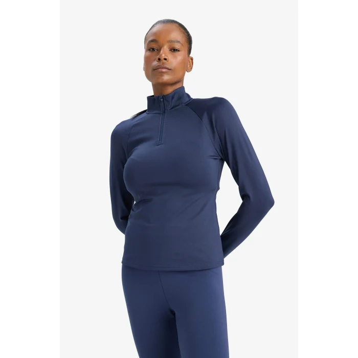 Defacto B0811AXNV238 Lacivert DeFactoFit Standart Fit Dik Yaka Fermuarlı İçi Yumuşak Tüylü Sporcu Uzun Kollu Tişört