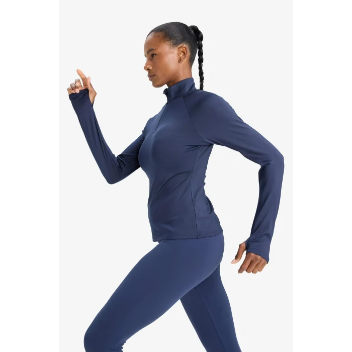 Defacto B0811AXNV238 Lacivert DeFactoFit Standart Fit Dik Yaka Fermuarlı İçi Yumuşak Tüylü Sporcu Uzun Kollu Tişört