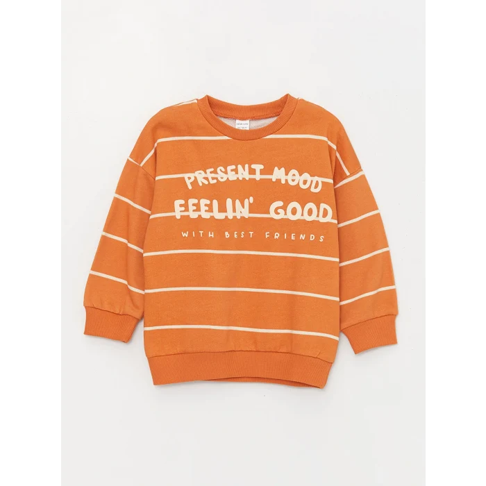 LCW baby Turuncu Bisiklet Yaka Uzun Kollu Erkek Bebek Sweatshirt ve Pantolon 2li Takım