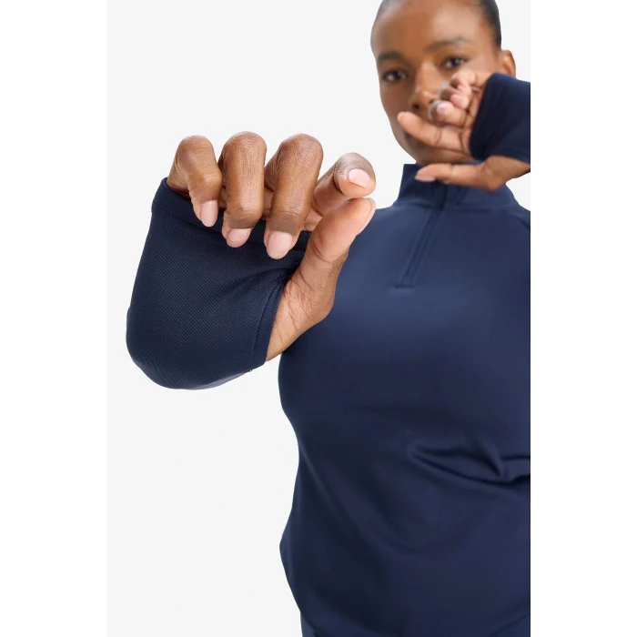 Defacto B0811AXNV238 Lacivert DeFactoFit Standart Fit Dik Yaka Fermuarlı İçi Yumuşak Tüylü Sporcu Uzun Kollu Tişört