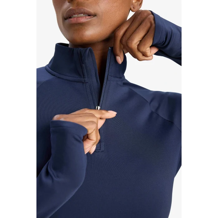 Defacto B0811AXNV238 Lacivert DeFactoFit Standart Fit Dik Yaka Fermuarlı İçi Yumuşak Tüylü Sporcu Uzun Kollu Tişört