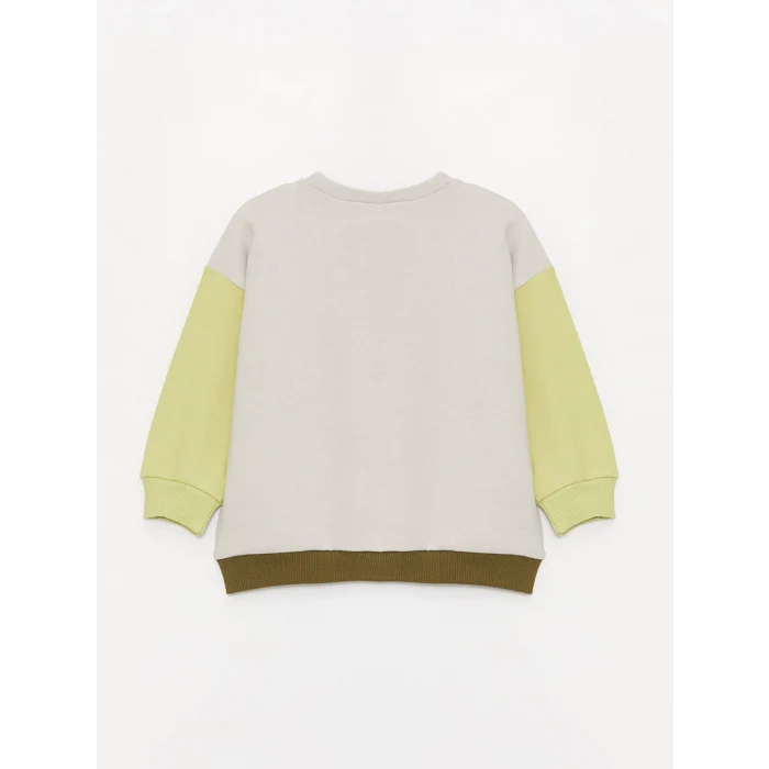 LCW baby Haki Bisiklet Yaka Uzun Baskılı Erkek Bebek Sweatshirt ve Pantolon 2li Takım