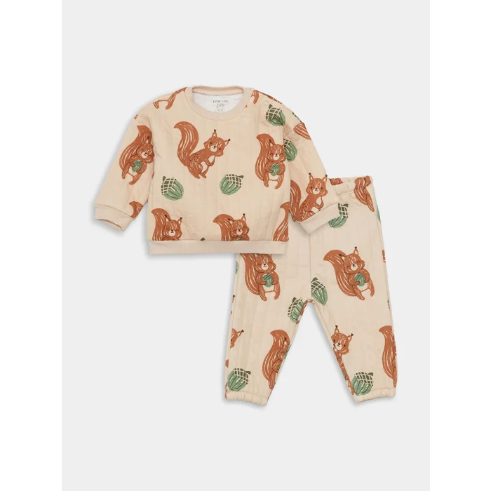 LCW baby Bej Bisiklet Yaka Erkek Bebek Sweatshirt ve Eşofman Alt 2li