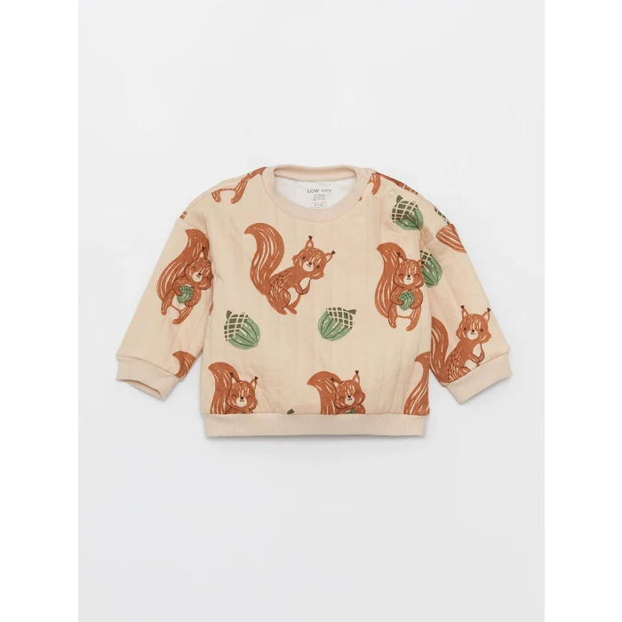 LCW baby Bej Bisiklet Yaka Erkek Bebek Sweatshirt ve Eşofman Alt 2li