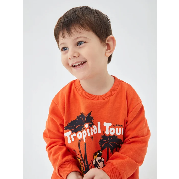 LCW baby Turuncu Bisiklet Yaka Uzun Kollu Nostaljik Maymun Baskılı Erkek Bebek Sweatshirt