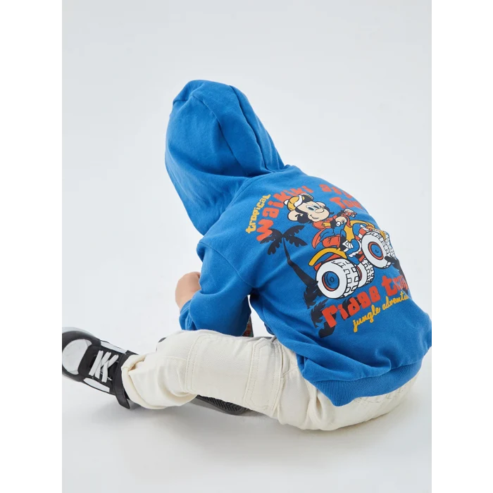 LCW baby Mavi Uzun Kollu Nostaljik Maymun Baskılı Erkek Bebek Hoodie
