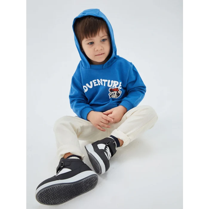 LCW baby Mavi Uzun Kollu Nostaljik Maymun Baskılı Erkek Bebek Hoodie