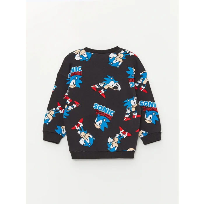 LCW baby Antrasit Bisiklet Yaka Uzun Kollu Sonic The Hedgehoc Baskılı Erkek Bebek Sweatshirt