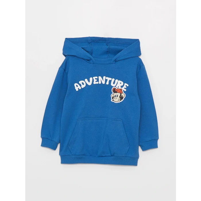 LCW baby Mavi Uzun Kollu Nostaljik Maymun Baskılı Erkek Bebek Hoodie