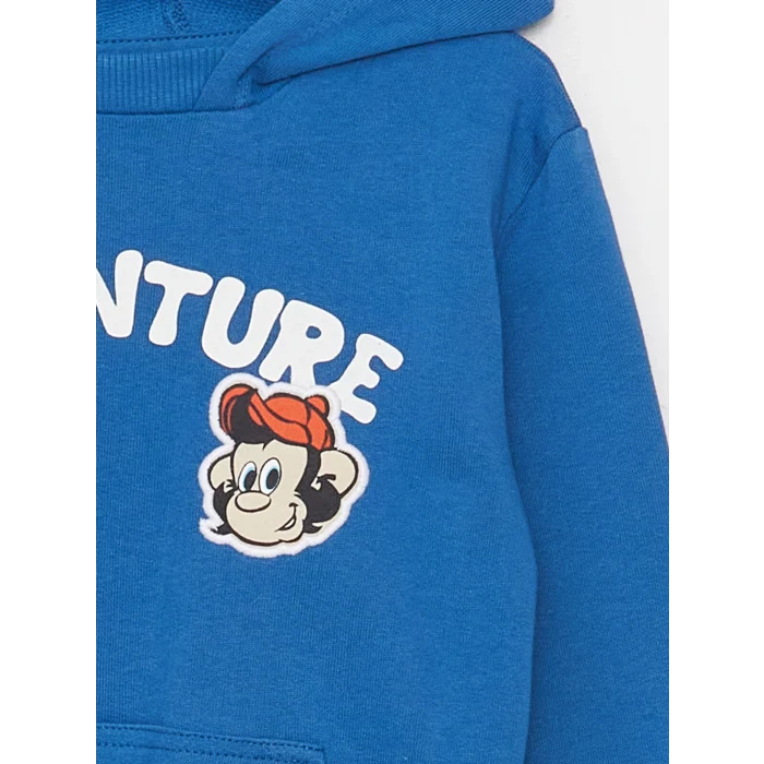 LCW baby Mavi Uzun Kollu Nostaljik Maymun Baskılı Erkek Bebek Hoodie