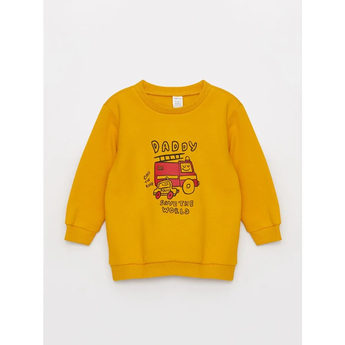 LCW baby Sarı Bisiklet Yaka Baskılı Erkek Bebek Sweatshirt