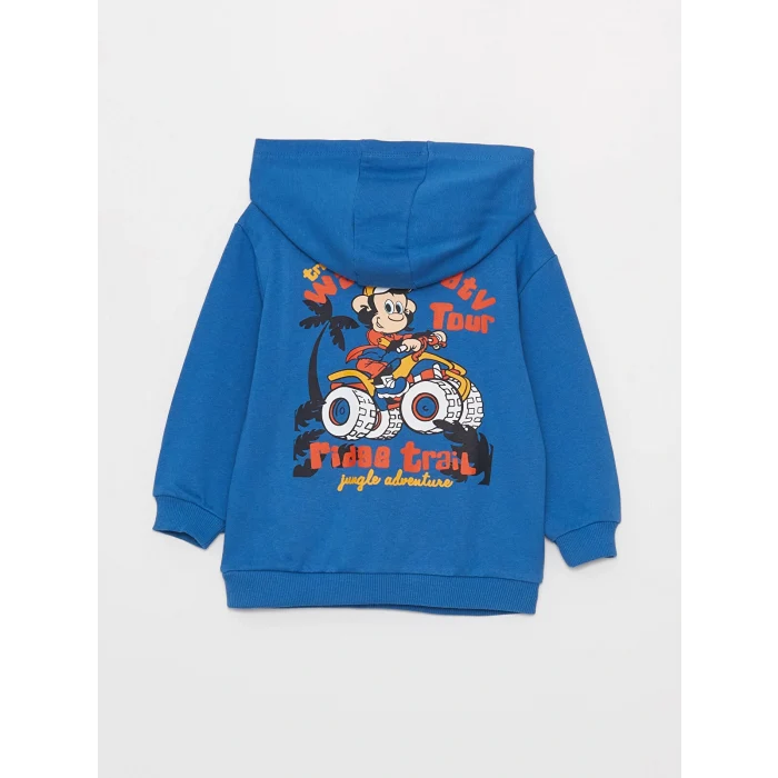 LCW baby Mavi Uzun Kollu Nostaljik Maymun Baskılı Erkek Bebek Hoodie
