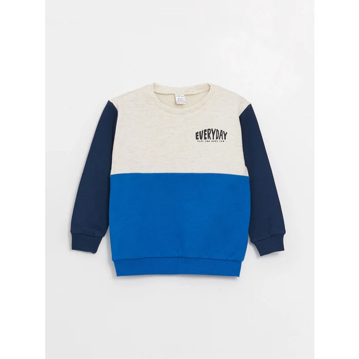 LCW baby Ekru Bisiklet Yaka Uzun Kollu Renk Bloklu Erkek Bebek Sweatshirt