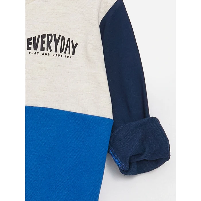 LCW baby Ekru Bisiklet Yaka Uzun Kollu Renk Bloklu Erkek Bebek Sweatshirt